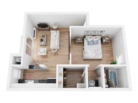 Floor plan for 1 bed, 1 bath, 480 sqft